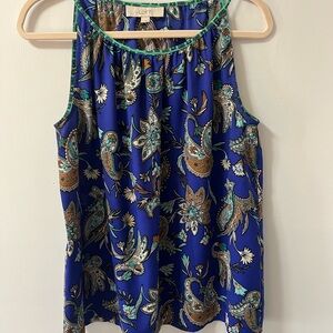 LOFT Women's Blue and Green Paisley Blouse